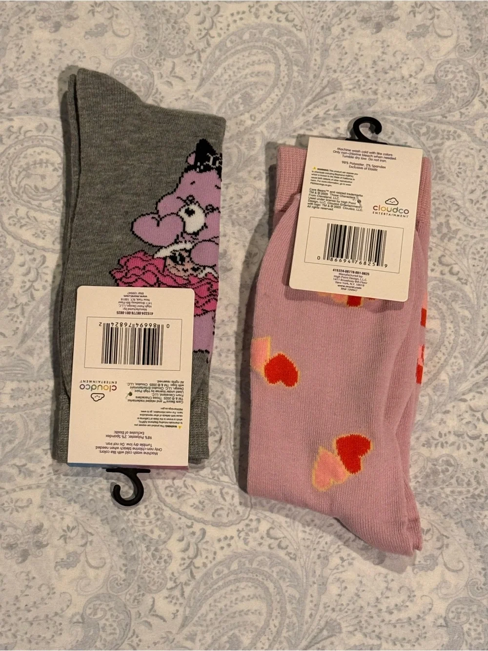 Care Bears Crew Socks – Pink & Gray Duo with Bear Graphics
